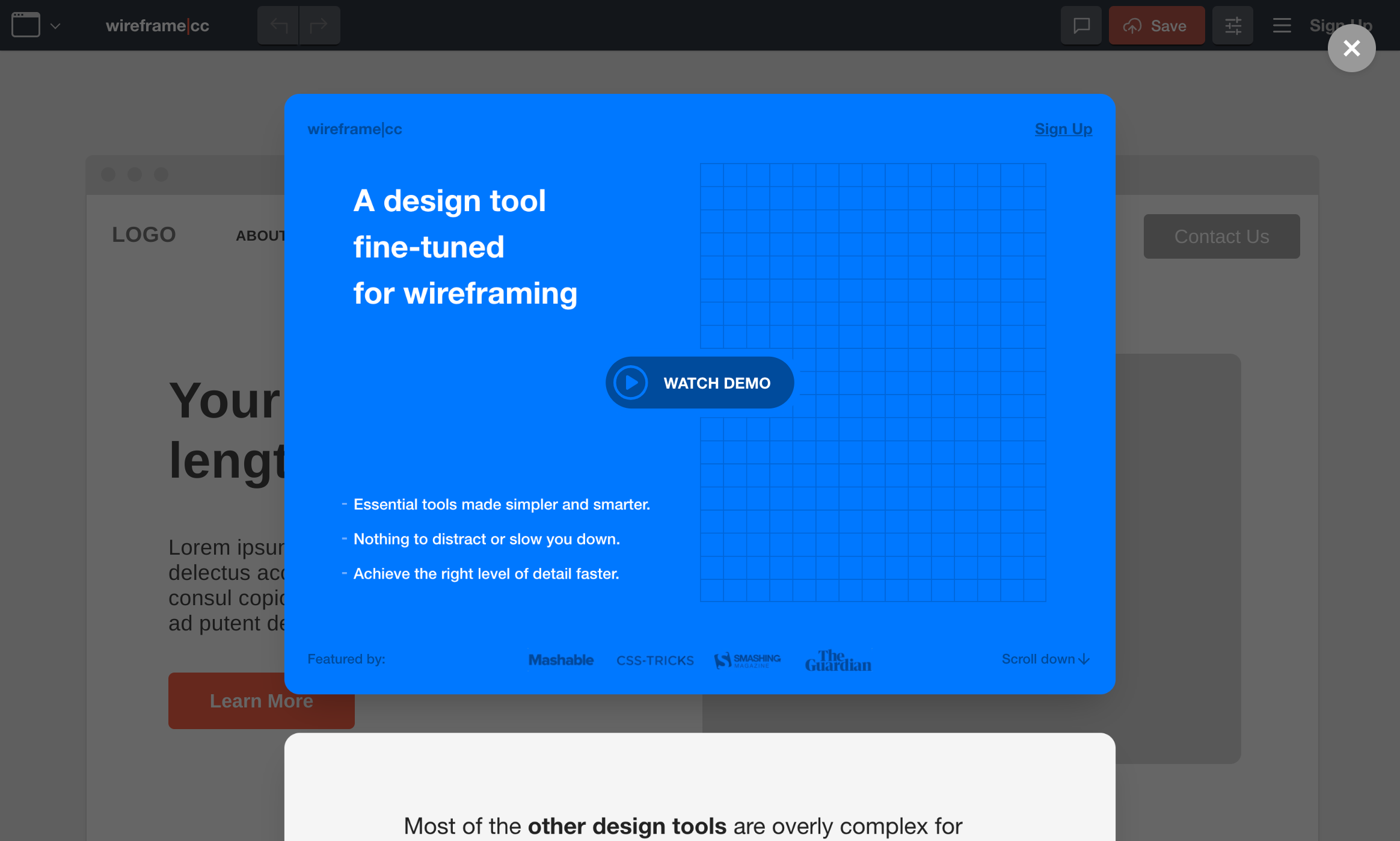 Wireframe.cc – the go-to free, online wireframing tool.